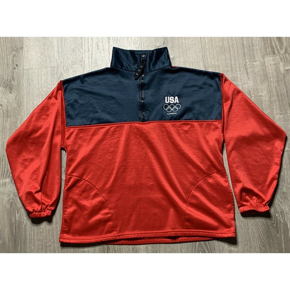 Women's‎ USOC USA London Olympics 1/4 Zip Pullover Jacket Red Blue L Made In USA